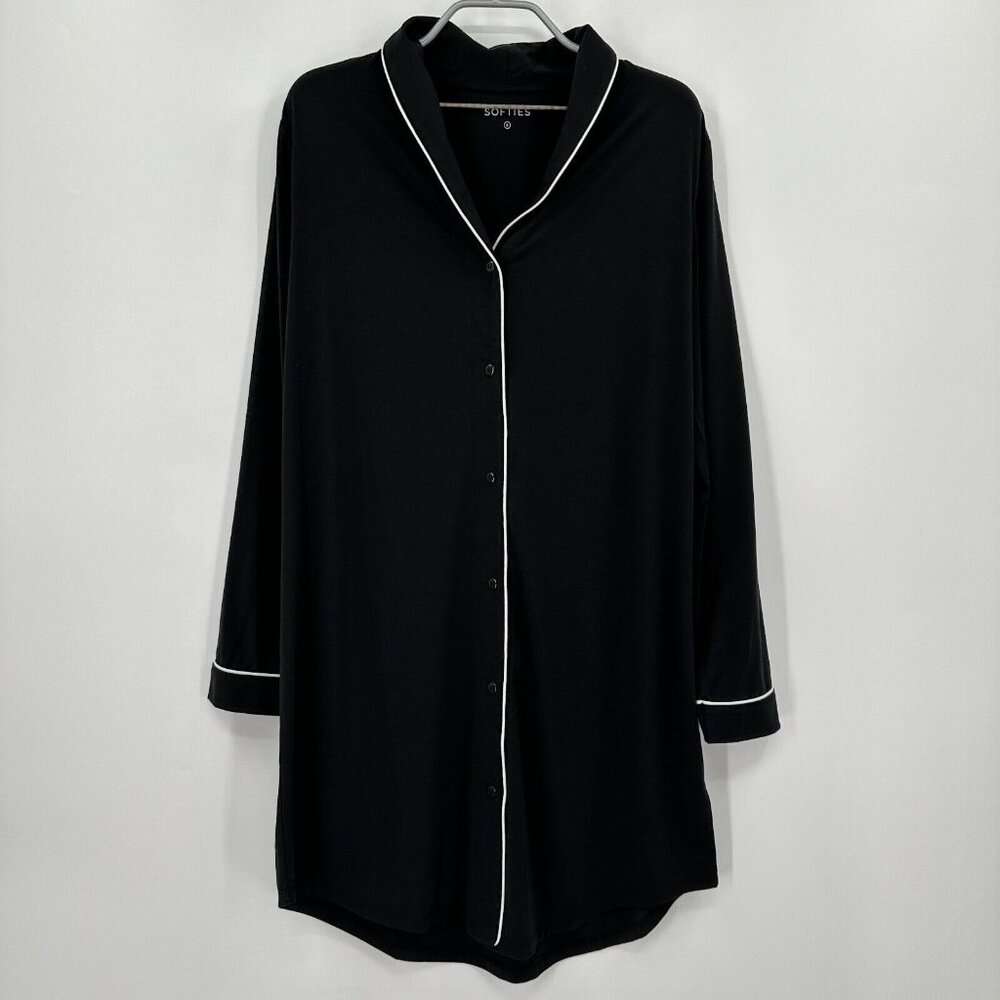 Softies Tatum 36" Shawl Collar Sleep Shirt size S Black Night Gown Pajamas